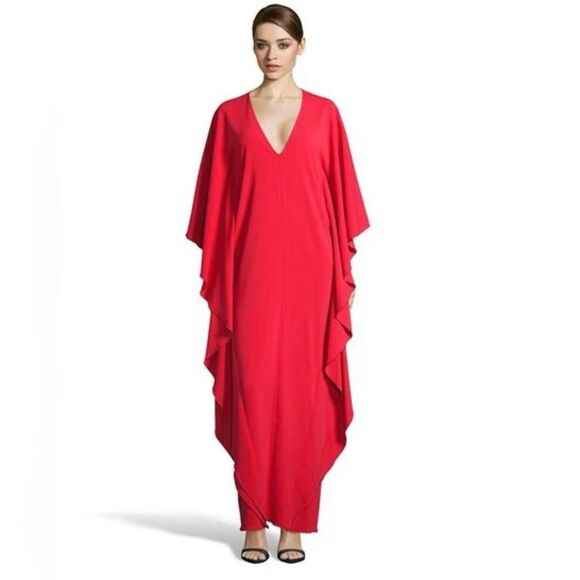 ISSUE New York Red Deep V-Neck Sheath Maxi Dress Sz L Elegant Flowy Boho Chic - Picture 2 of 14